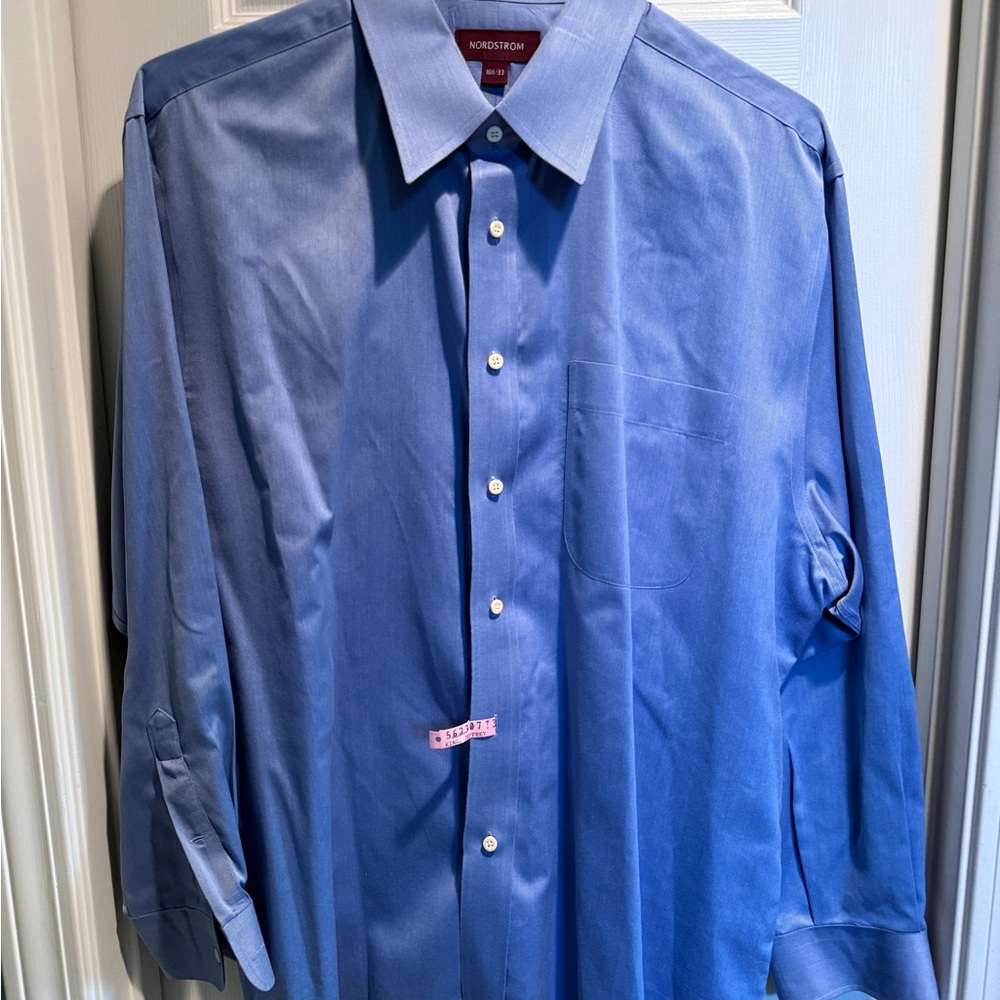 Nordstrom Men's 16 1/2 Sleeves 33" Button Down Shirt Blue Regular Fit